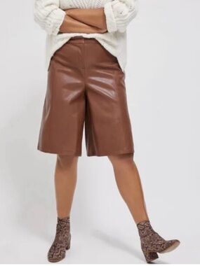 AVEC LES FILLES Anthropologie Plus Avina Faux Leather Shorts Cedar Brown 1X NWT